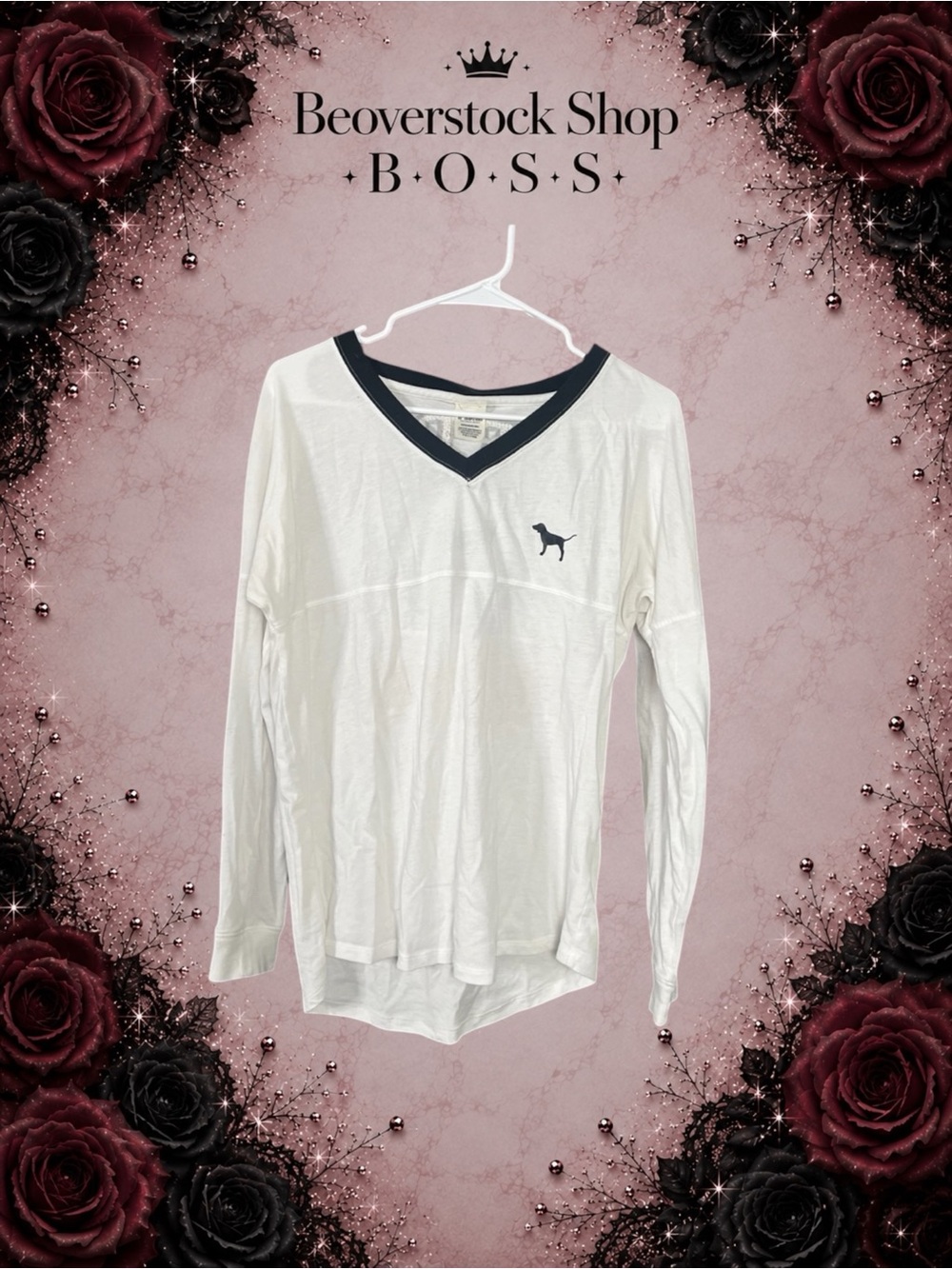 PREOWNED PINK Victoria’s Secret LOVE PINK “EIGHTY SIX” Long Sleeve V-Neck Tee –